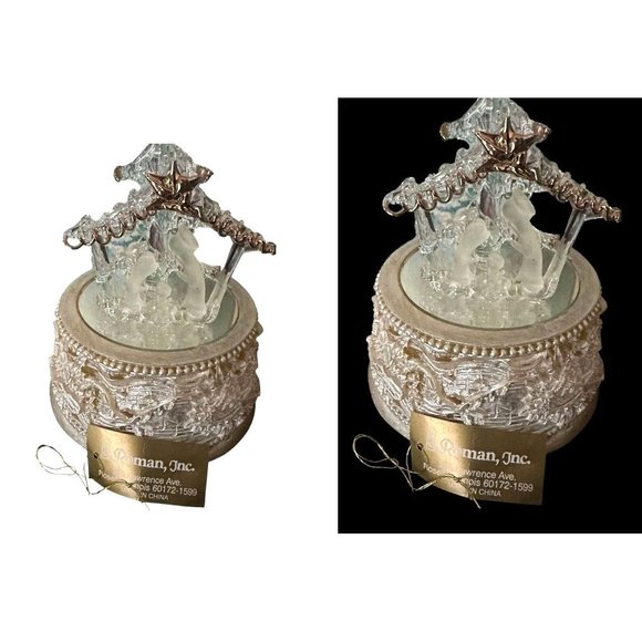 VTG Roman  Inc Crystal Nativity Scene Music Box Silent Night Christmas T… - Picture 4 of 12